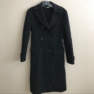 Black Double Breasted Botton Winter Wool Long Coat